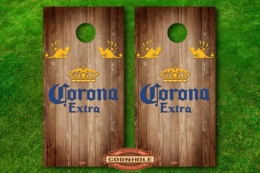 Brown Wooden Corona Extra Cornhole Board Wrap Decals