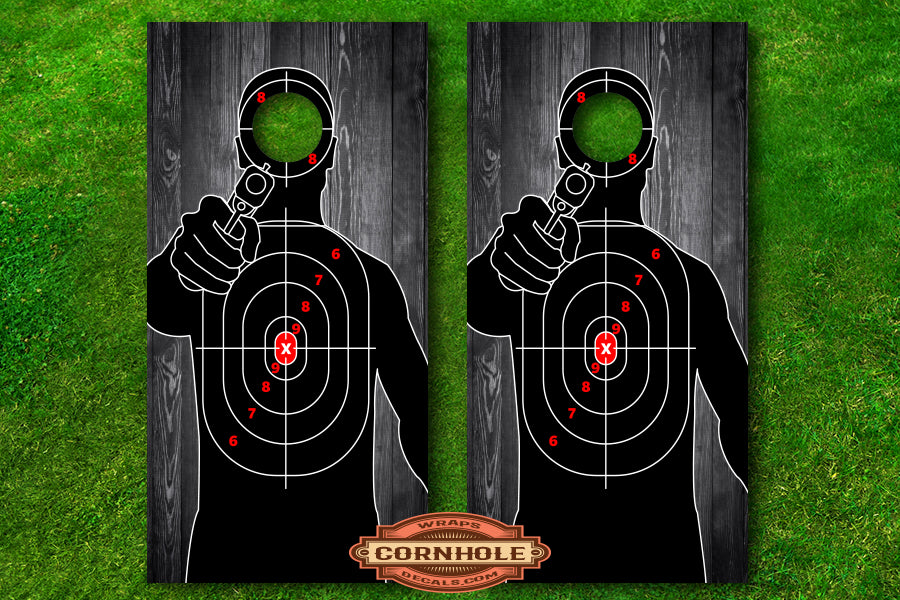 Target Practice Dark Wood Second Amendment Cornhole Decals