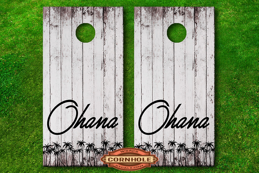 Ohana means family cornhole board wrap
