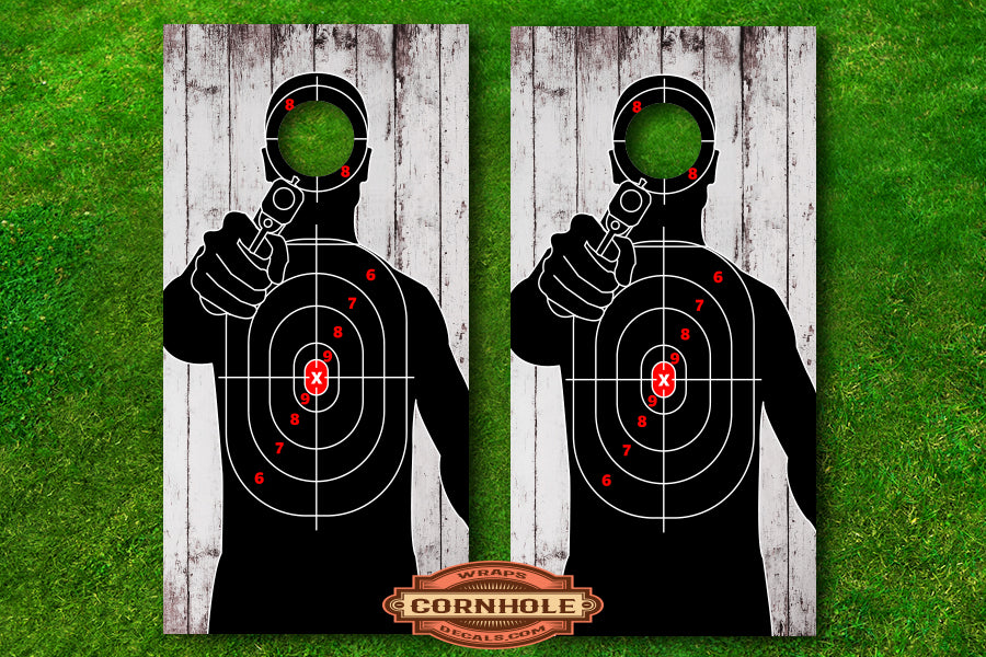 Target Practice White Wood Second Amendment Cornhole Decals