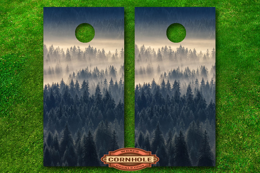 misty-foggy-morning-tree-tops-forest-cornhole-board-wraps