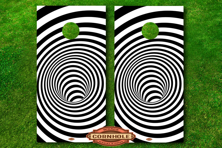 Hypnotic Abstract BW Cornhole Board Wraps