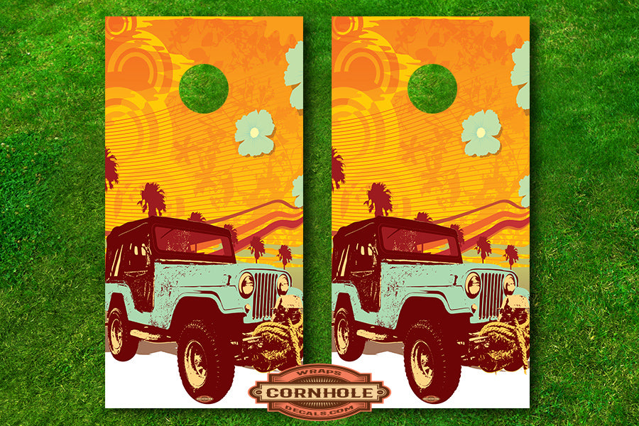 Retro JEEP Cornhole Board Wraps