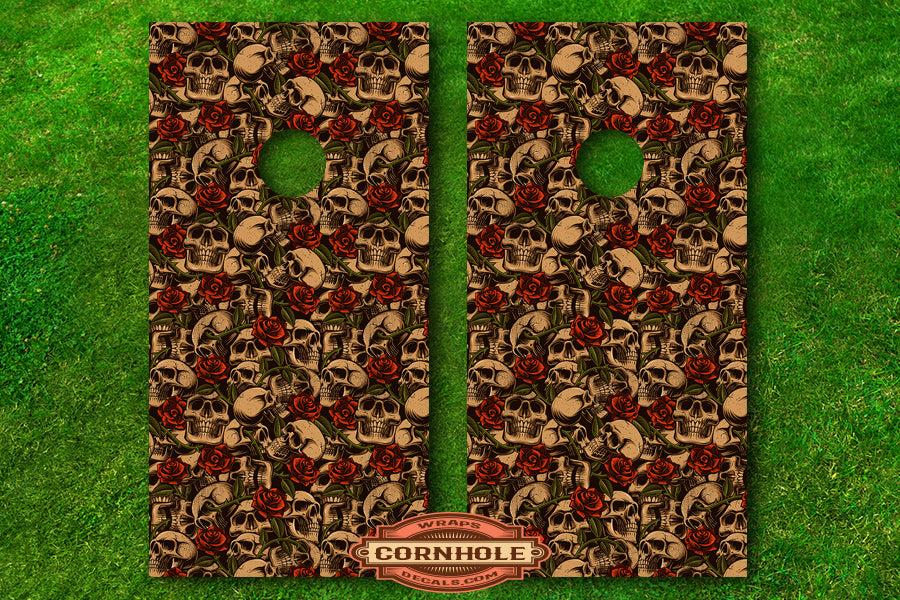 skulls and roses cornhole decals