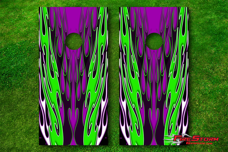 Green Flames Cornhole Board Decals