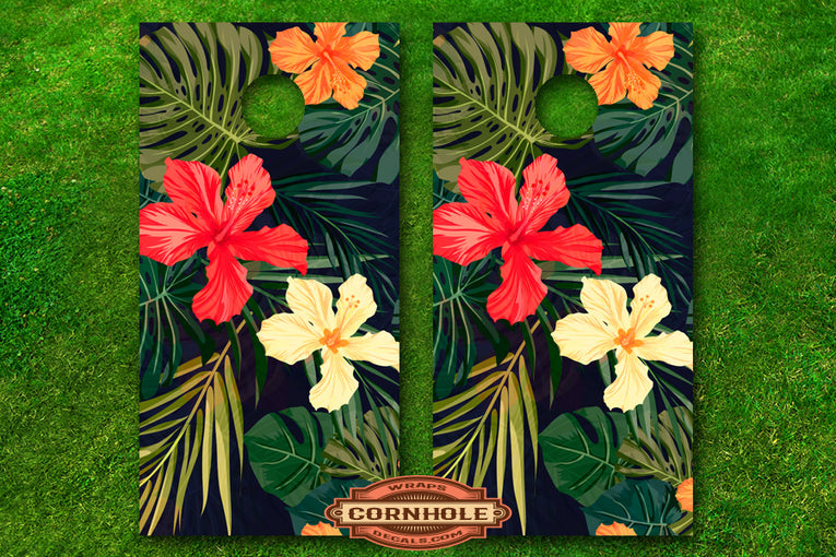 tropical-hibiscus-flower-cornhole-board-wrap