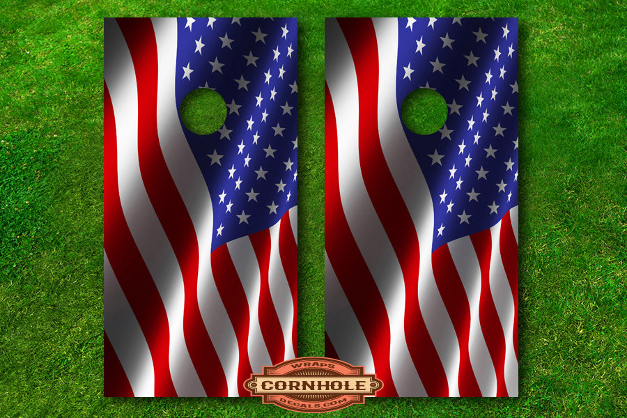 cornhole decal waving american flag