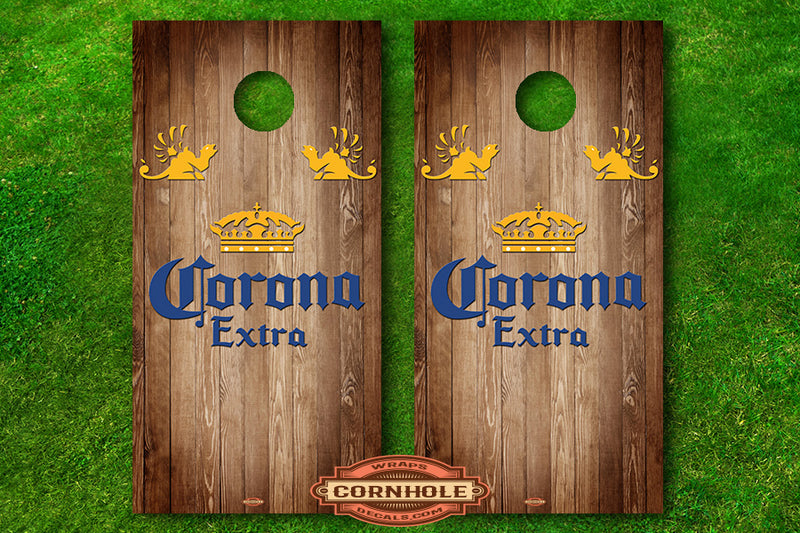 Brown Wooden Corona Extra Cornhole Board Wrap Decals