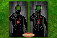 Target Practice Dark Wood Second Amendment Cornhole Decals