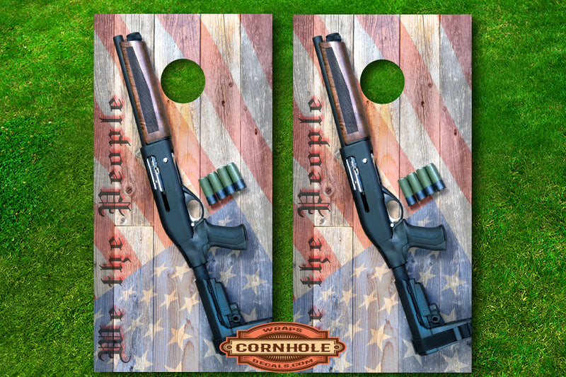 We The People American Flag Shot Gun Second Amendment Cornhole Decals