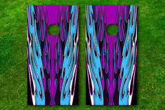 Blue Triple Flames Cornhole Decal Wrap