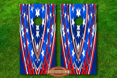 american flag on wood cornhole wrap decal