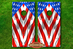 american flag on wood cornhole wrap decal