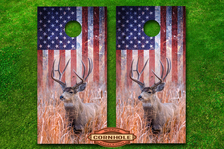 deer-stag-american-flag-patriotic-cornhole-board-wraps